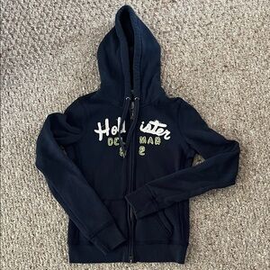 Hollister Navy Hoodie with Embroidered Text